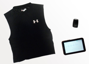 The FitnessSHIRT reads out physiological signals like pulse and breath continuously when worn. The interpreted data can be viewed on a smartphone or tablet PC, for example.